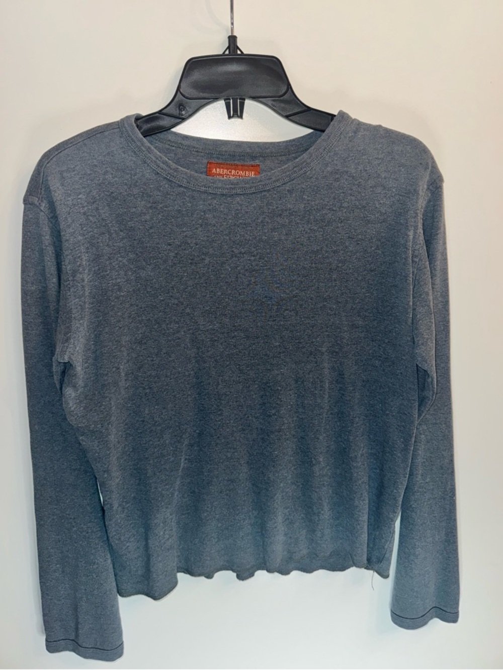 Abercrombie Gray Cropped Long Sleeve Tee Y2K Fitted Top Size M